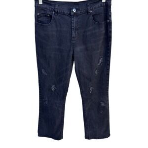 Diane Gilman DG2 Black Distressed Virtual Stretch Straight Leg Jeans Womens 8P